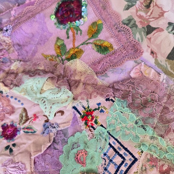 Lavender Embroidered Crazy Quilt Skirt | Roselani Jasmin | Size Small - Picture 8 of 16